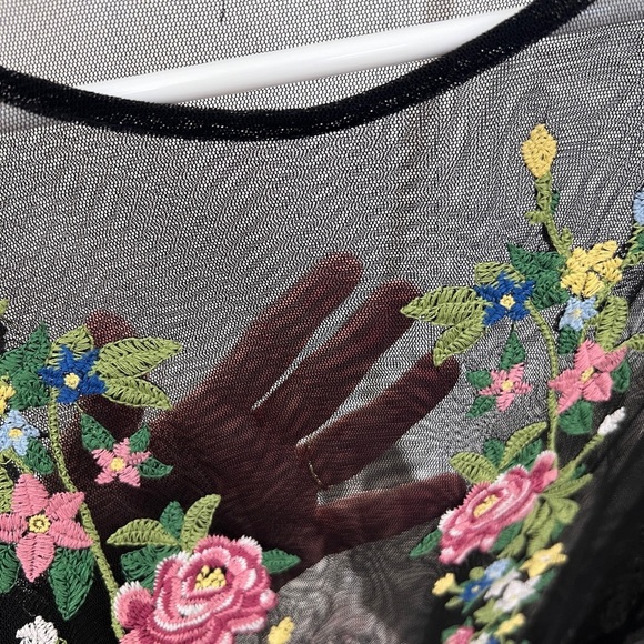 Floral Embroidered Black Mesh Dress - Picture 4 of 6